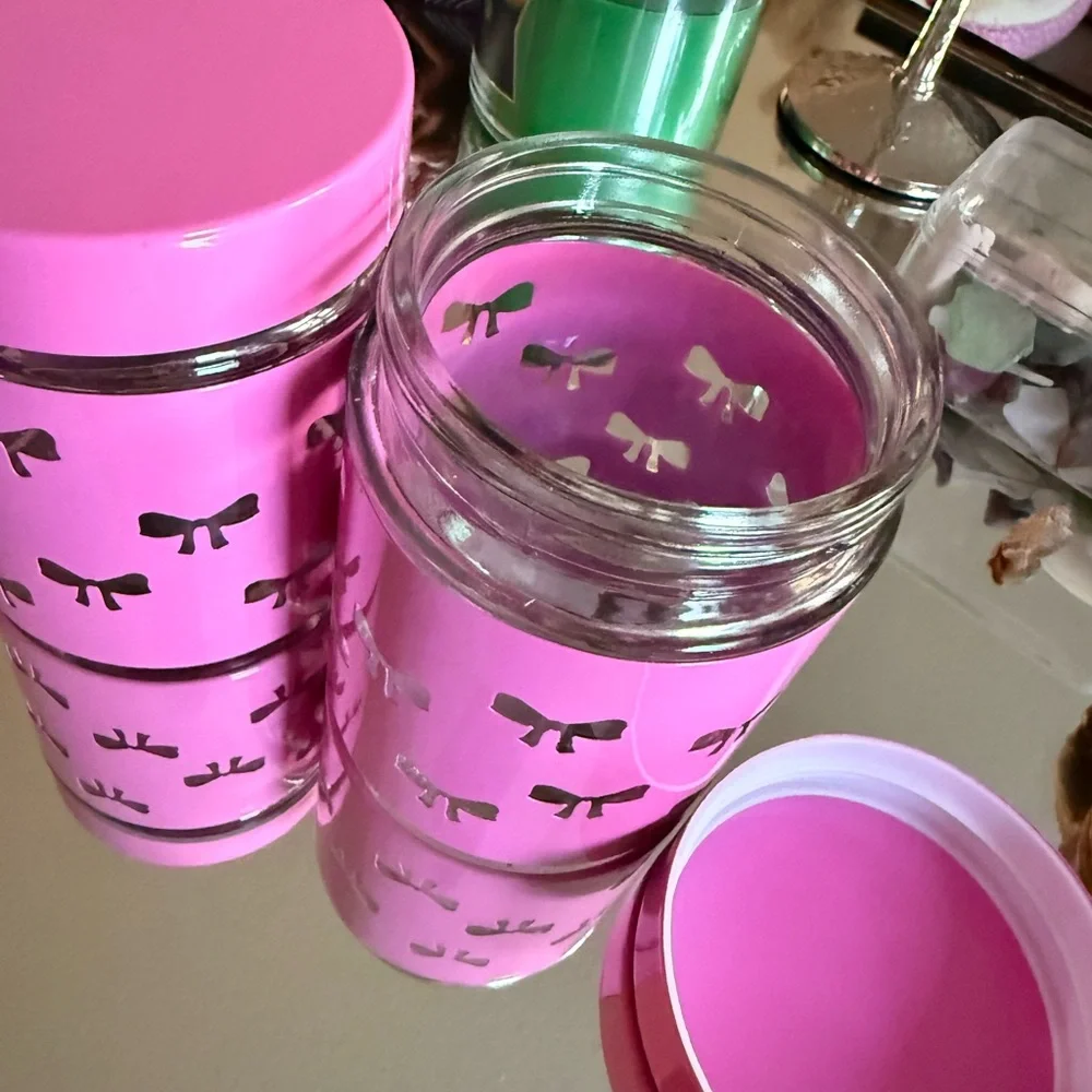 Pink Bow Decorative glass/ metal Canister Set - Stylish Home Party Accent
